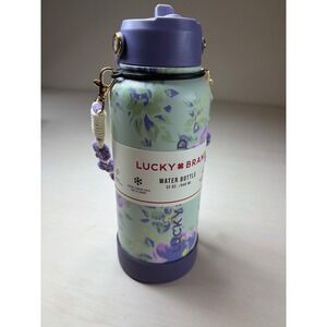 Lucky Brand 32 oz Floral Water Bottle Stainless Steel Insulated Macrame Strap